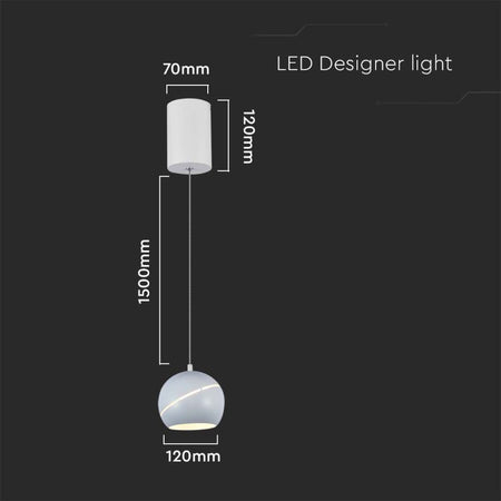 Lampadario LED a Sospensione 8.5W 850lm a Forma di Campana Colore Bianco D120mm 3000K SKU-7999 V-Tac