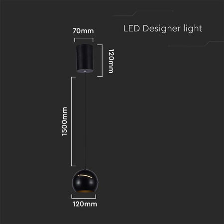 Lampadario LED a Sospensione 8.5W 850lm a Forma di Campana Colore Nero D120mm 3000K SKU-7998 V-Tac