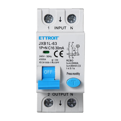 ETTROIT Interruttore Magnetotermico Differenziale 1P+N 16A 4.5kA 30mA 220V Occupa 2 Moduli DIN