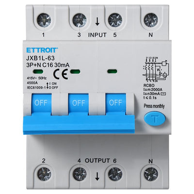 ETTROIT Interruttore Magnetotermico Differenziale 3P+N 16A 4.5kA 30mA 380V Occupa 4 Moduli DIN
