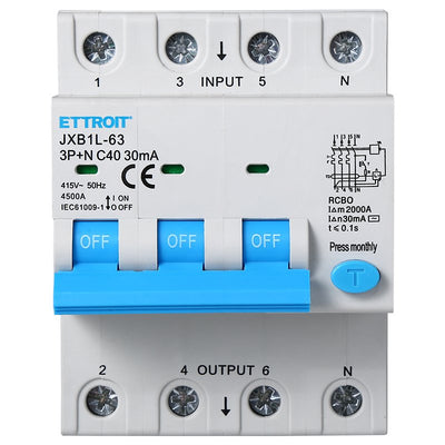 ETTROIT Interruttore Magnetotermico Differenziale 3P+N 40A 4.5kA 30mA 380V Occupa 4 Moduli DIN