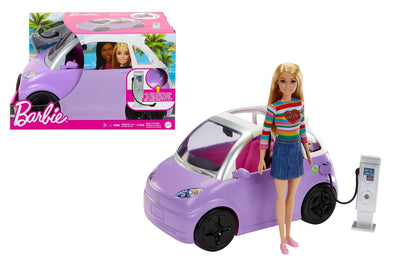 Barbie - Bambola Barbie Auto Elettrica, viola con tettuccio con stazione e cavo di ricarica, trasformabile in cabrio, Giocattolo per Bambini 3+ Anni, HJV36