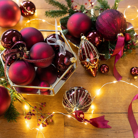 Palline per albero di Natale in vetro decorate color Rosso Scuro lucido -  commercioVirtuoso.it
