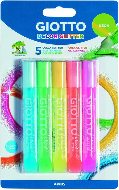 Giotto Decor Glitter Glue Neon 10,5 ml Blister da 5