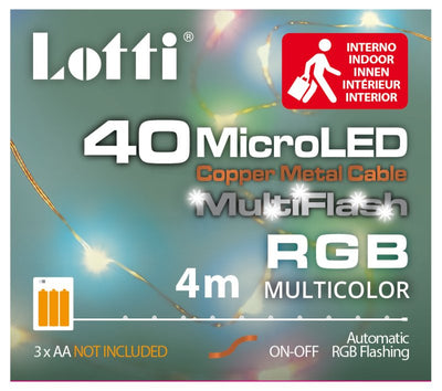 Catena lineare 4m 40 MicroLED MULTIFLASH RGB DIAM.1,5mm, versione PDQ, gioco di luce automatico MultiFLASH RGB (40 led lampeggia