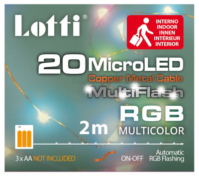 Catena lineare 2m 20 MicroLED MULTIFLASH RGB DIAM.1,5mm, versione PDQ, gioco di luce automatico MultiFLASH RGB (20 led lampeggia Lotti