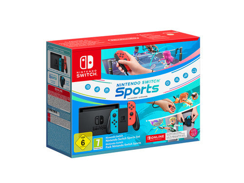 Nintendo Switch con Joy-Con Rosso Neon e Blu Neon + Switch Sports + fascia per la gamba + Tre mesi di Switch Online - (NIN CONS