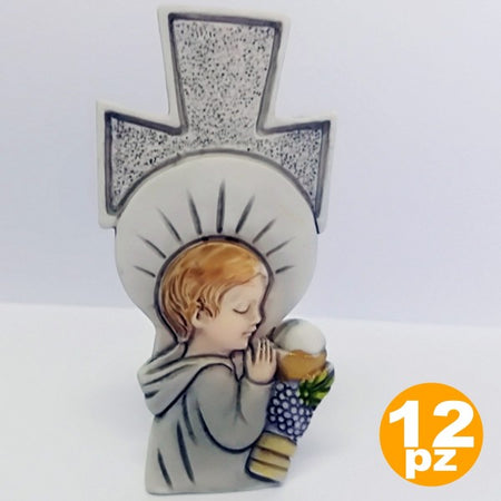 12 Bomboniere Croce Comunione Bambino Eucarestia Bianco Ceramica Soprammobile
