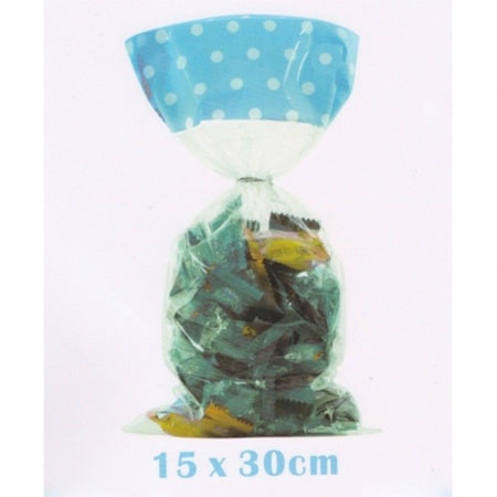 12 Sacchetti Bustine Azzurro Pois 15x30 Cm Confetti Confettata Caramelle Festa