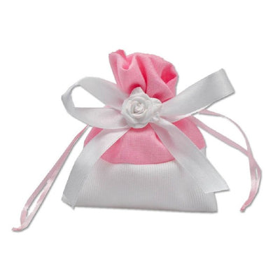 12 Sacchetti Stoffa Porta Confetti Rosa Bianca Matrimonio Battesimo Bomboniera