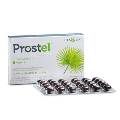 BIOS LINE Prostel Per la Funzionalità della Prostata e Delle Vie Urinarie, 30 Capsule Molli, Senza Glutine
