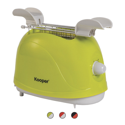 Kooper Tostapane 700W 2 Pinze In Acciaio Timer Incorporato Vassoio Raccoglibriciole 2 Colorazioni Disponibili (Verde/Grigio) (Bianco/Rosso)