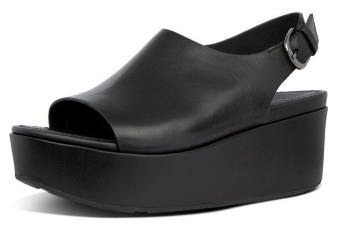 FitFlop sandalo donna  ELOISE BACK STRAP LEATHER WEDGES - ALL BLACK Moda/Donna/Scarpe/Sandali e ciabatte/Sandali moda 3A Moda Mare Sport - Bellaria Igea Marina, Commerciovirtuoso.it