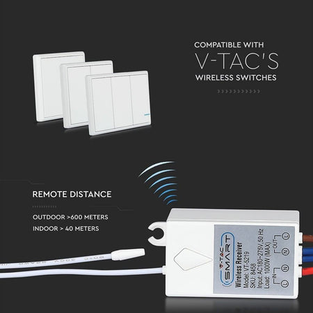 V-TAC VT-5129 Ricevitore Wireless per Interruttori Senza Fili Fino a 500mt - SKU 8458 Fai da te/Materiale elettrico/Prese elettriche ed accessori/Spine intelligenti e telecomandate Zencoccostore - Formia, Commerciovirtuoso.it