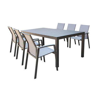 ALASKA - set tavolo in alluminio cm 214/280 x 100 x 75,5 h con 6 sedute Taupe Milani Home