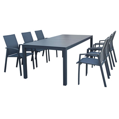 ALASKA - set tavolo in alluminio cm 214/280 x 100 x 75,5 h con 6 sedute Antracite Milani Home