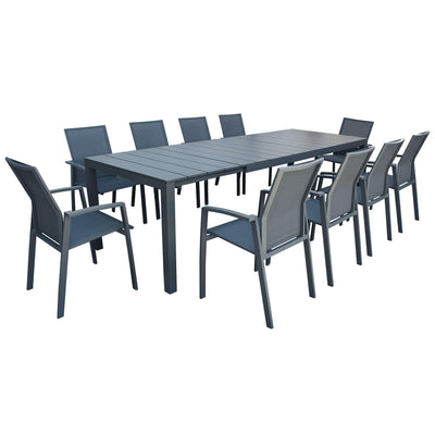 ALASKA - set tavolo in alluminio cm 214/280 x 100 x 75,5 h con 10 sedute Antracite Milani Home