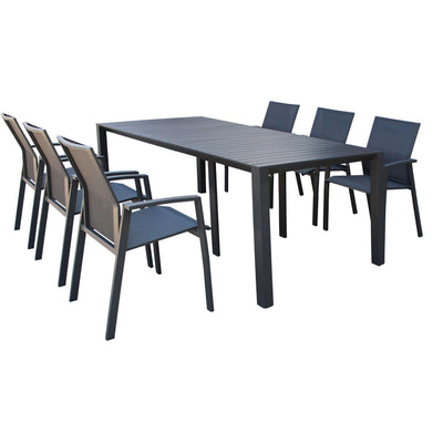 ARIZONA - set tavolo in alluminio cm 85 x 51,50/104/156/208/260 x 74 h con 6 sedute Antracite