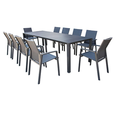 ARIZONA - set tavolo in alluminio cm 85 x 51,50/104/156/208/260 x 74 h con 10 sedute Antracite Milani Home