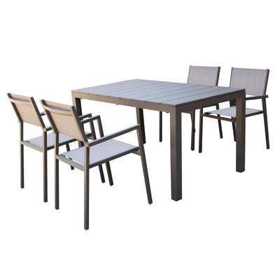 ALASKA - set tavolo in alluminio cm 148/214 x 85 x 75,5 h con 4 sedute Taupe
