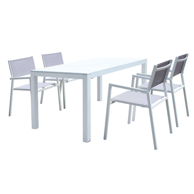 ALASKA - set tavolo in alluminio cm 148/214 x 85 x 75,5 h con 4 sedute Bianco Milani Home