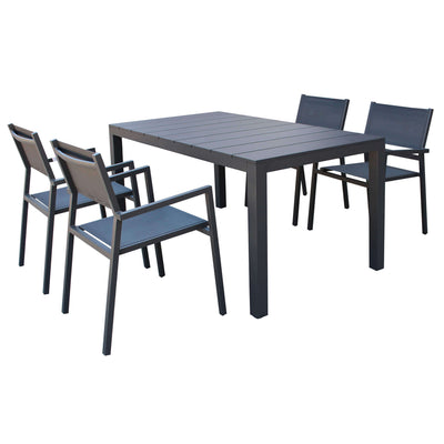 ALASKA - set tavolo in alluminio cm 148/214 x 85 x 75,5 h con 4 sedute Antracite