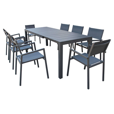 ALASKA - set tavolo in alluminio cm 148/214 x 85 x 75,5 h con 8 sedute Antracite Milani Home