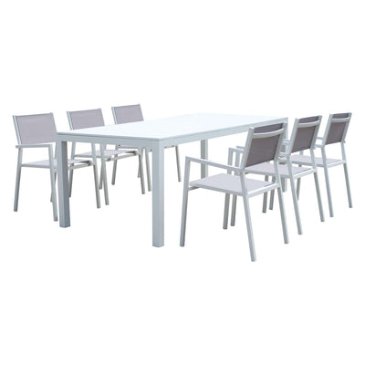 ALASKA - set tavolo in alluminio cm 214/280 x 85 x 75,5 h con 6 sedute Bianco Milani Home