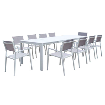 ALASKA - set tavolo in alluminio cm 214/280 x 85 x 75,5 h con 10 sedute Bianco Milani Home