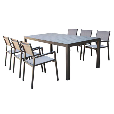 ALASKA - set tavolo in alluminio cm 214/280 x 85 x 75,5 h con 6 sedute Taupe Milani Home