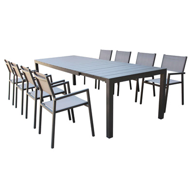 ALASKA - set tavolo in alluminio cm 214/280 x 85 x 75,5 h con 8 sedute Taupe Milani Home