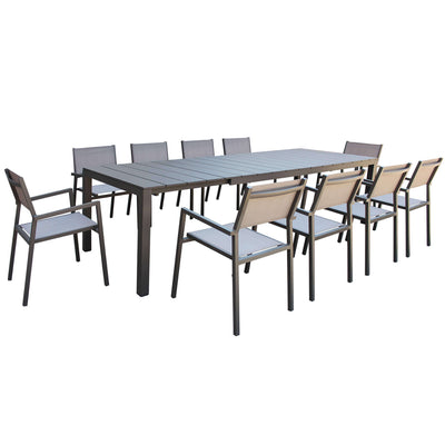 ALASKA - set tavolo in alluminio cm 214/280 x 85 x 75,5 h con 10 sedute Taupe Milani Home