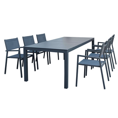 ALASKA - set tavolo in alluminio cm 214/280 x 85 x 75,5 h con 6 sedute Antracite Milani Home