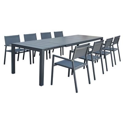 ALASKA - set tavolo in alluminio cm 214/280 x 85 x 75,5 h con 8 sedute Antracite