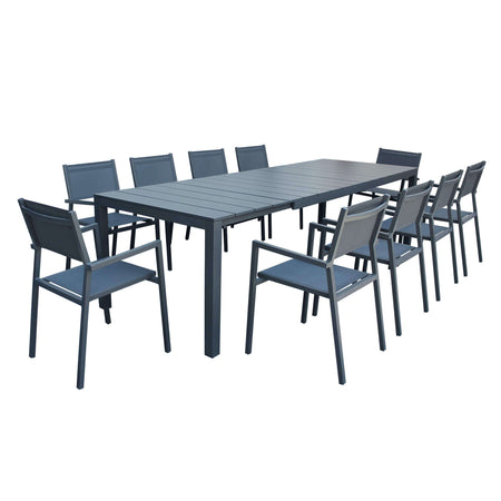 ALASKA - set tavolo in alluminio cm 214/280 x 85 x 75,5 h con 10 sedute Antracite Milani Home