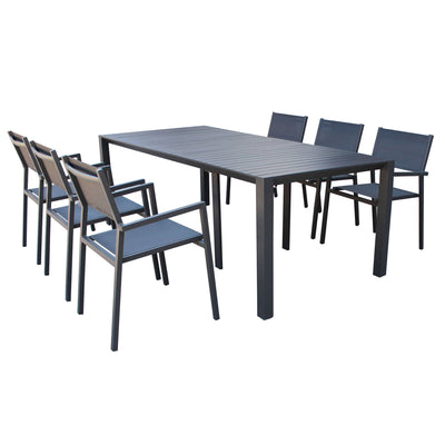 ARIZONA - set tavolo in alluminio cm 85 x 51,50/104/156/208/260 x 74 h con 6 sedute Antracite