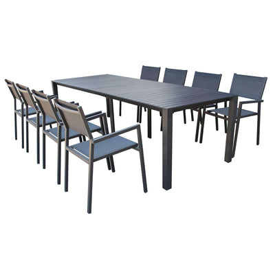 ARIZONA - set tavolo in alluminio cm 85 x 51,50/104/156/208/260 x 74 h con 8 sedute Antracite