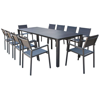 ARIZONA - set tavolo in alluminio cm 85 x 51,50/104/156/208/260 x 74 h con 10 sedute Antracite Milani Home