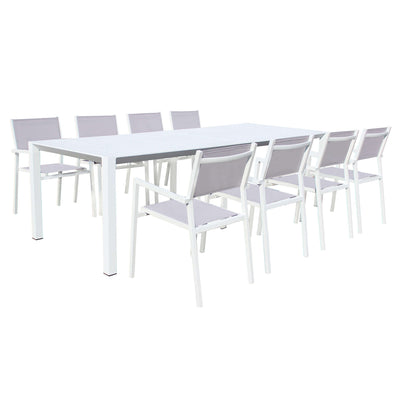 ARIZONA - set tavolo in alluminio cm 85 x 51,50/104/156/208/260 x 74 h con 8 sedute Bianco