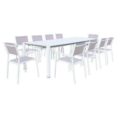 ARIZONA - set tavolo in alluminio cm 85 x 51,50/104/156/208/260 x 74 h con 10 sedute Bianco