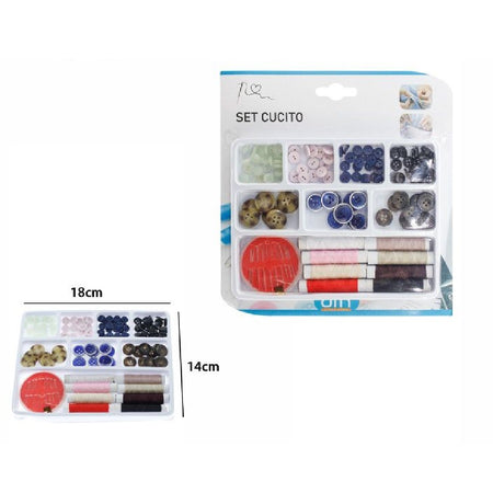 Set Cucito Sartoria Sarto Bottoni Colorati Cotone Aghi Cucire 18 X 14 Cm  58356 