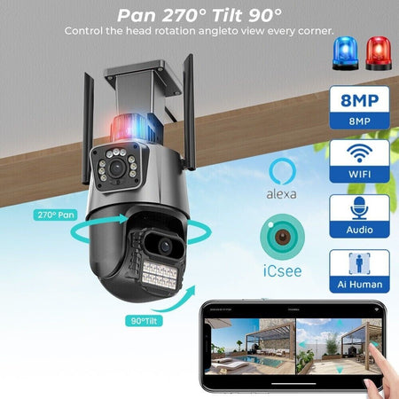 Telecamera IP 8MP 4K esterno WiFi PTZ 2 obiettivo doppio schermo 8X zoom CCTV Fai da te/Sicurezza e protezione/Sistemi di sicurezza domestica/Kit video per la sicurezza domestica/Videocamere di sorveglianza/Dom camera Zencoccostore - Formia, Commerciovirtuoso.it