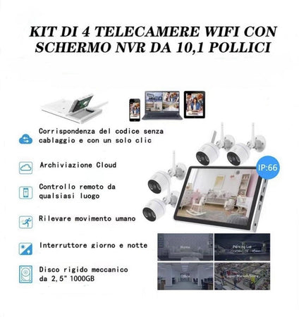 Kit Di 4 Telecamere Sorveglianza Wifi Ip66 Con Schermo Nvr 10.1" Tv-6125he 8+4 Casa, arredamento e bricolage > Sicurezza e Antifurti > Sistemi di Videosorveglianza Trade Shop italia - Napoli, Commerciovirtuoso.it