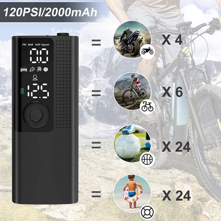 Mini Compressore Portatile Pompa Elettrica Aria Display Lcd Moto Auto Bici  Palla 
