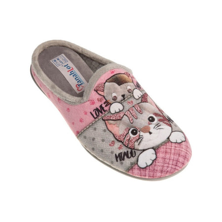 TanahLot pantofole ciabatte donna stampa gattini in tessuto morbido con glitter