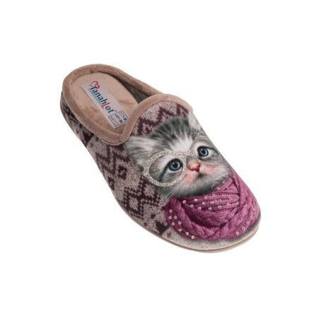 TanahLot pantofole ciabatte donna stampa gatto con occhiali e sciarpa decori glitter