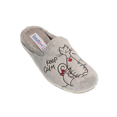 TanahLot pantofole ciabatte donna stampa Gatto Topo Keep Calm in peluche