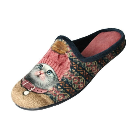 TanahLot pantofole ciabatte donna stampa gatto con collarino in tessuto morbido