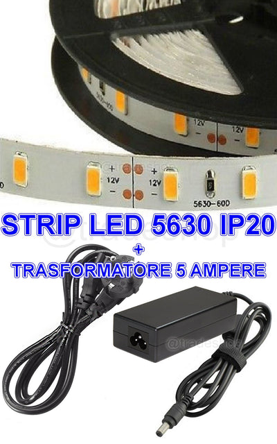 5 M MT. STRISCIA STRIP 300 LED SMD 5630 SENZA SILICONE IP20 + ALIMENTATORE 5A Illuminazione/Strisce LED Trade Shop italia - Napoli, Commerciovirtuoso.it