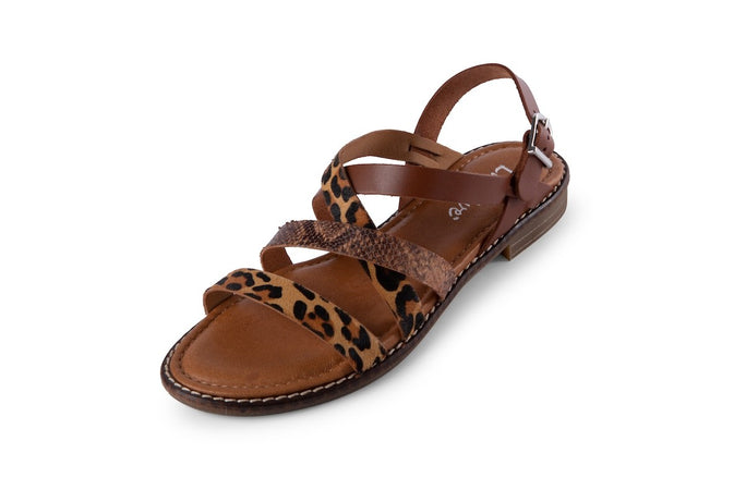 Luxdive sandalo donna pelle basso leopardato/PI cuoio